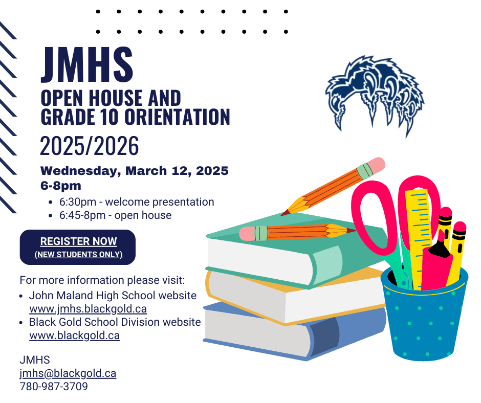 JMHS 2025 2026 open house and grade 10 orientation poster